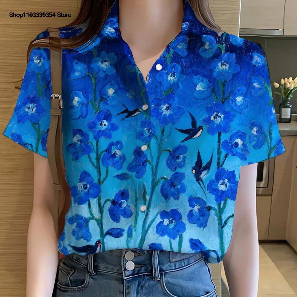 Womens Short Sleeve Shirts Button Fashion Floral Pattern 3D Printed Casual Beach Shirt Summer New Casual Y2k Women's Clothing