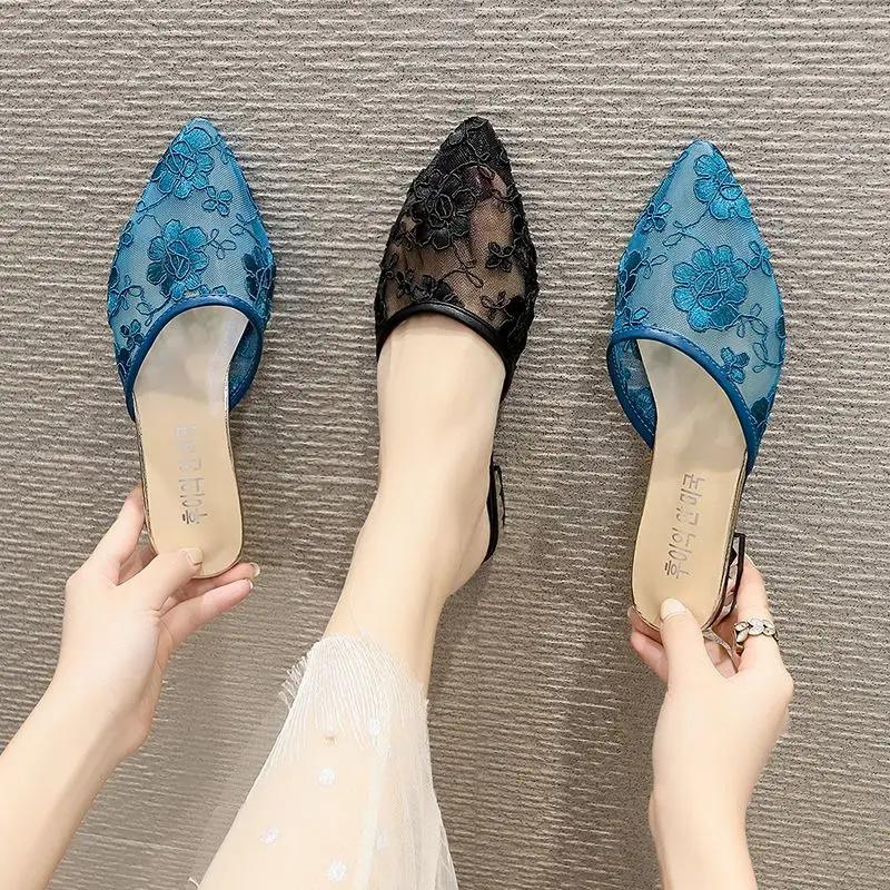 Fashion With Heel Woman Slippers Pointed Toe Sandals Unique New Fashion Slip-resistant Slides 2025 Trend 39 On Offer Pvc Shoes for Women