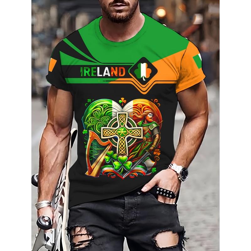 3D Printed Irish Flag T Shirt For Men St. Patrick's Day Clover Graphic T-Shirts Fashion Casual Women Loose Round Neck Tops Tees