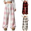Women's Loose Elastic Drawstring Plush Checked Long Pants