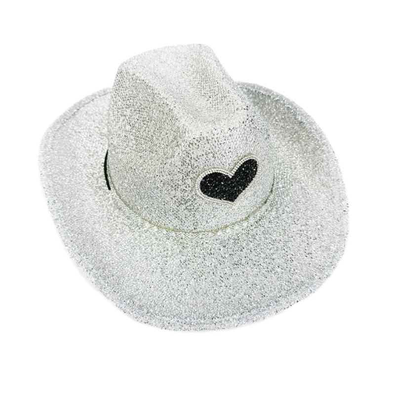 Chapeau haut-de-forme à larges bords accrocheur avec poudre scintillante pour événement en soirée, club de danse et festival de musique, accessoires de rassemblement