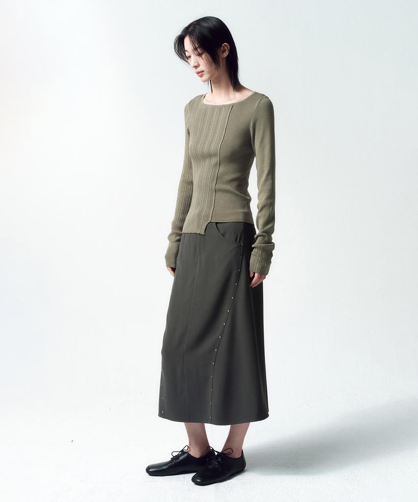 INSILENCE WOMEN Asymmetrical Mixed Knit Light Khaki