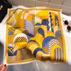 Light luxury three-dimensional geometric printing medium square scarf imitation silk contrasting color silk scarf trendy cool wear decorative neck sca
