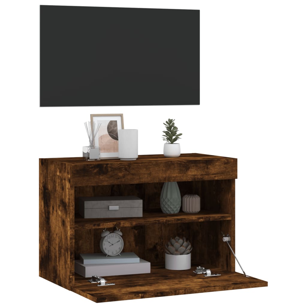 Wall Mounted TV Cabinet with RGB LED Lights Smoked Oak Finish 60 x 30 x 40 cm