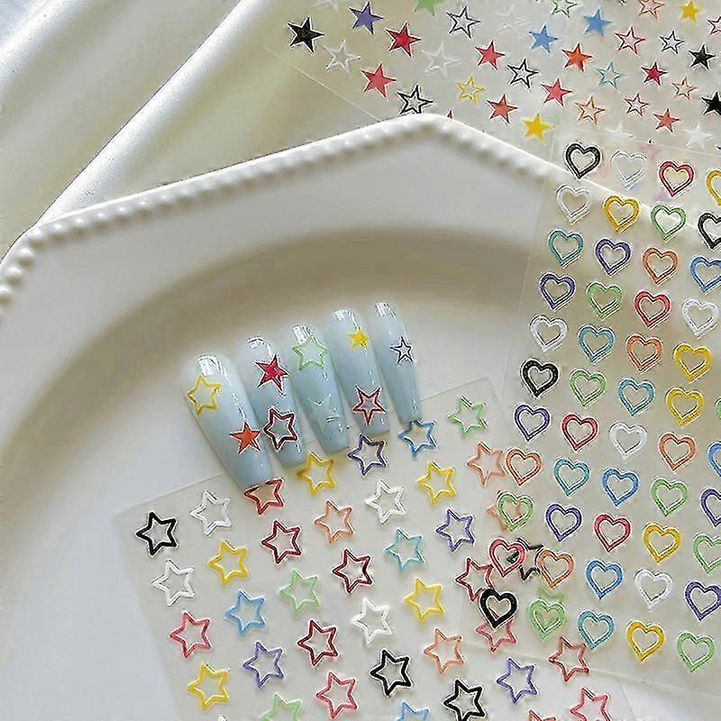 Dopamine Star Nail Sticker Dopamine Cute Jelly Nail Art Decals Pack Embossed Hand Ledger DIY Decor Manicure