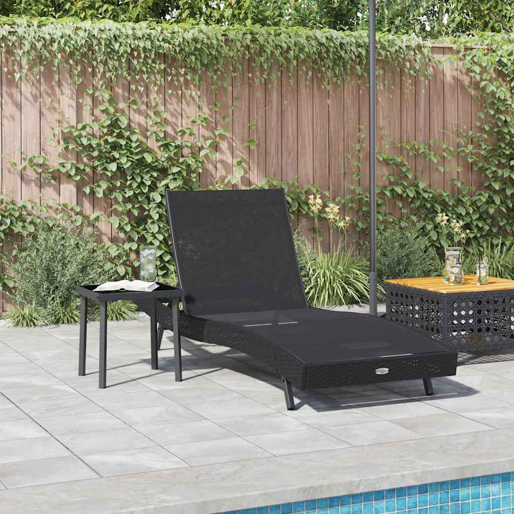 Sun Lounger Set 2 pcs Black Poly Rattan