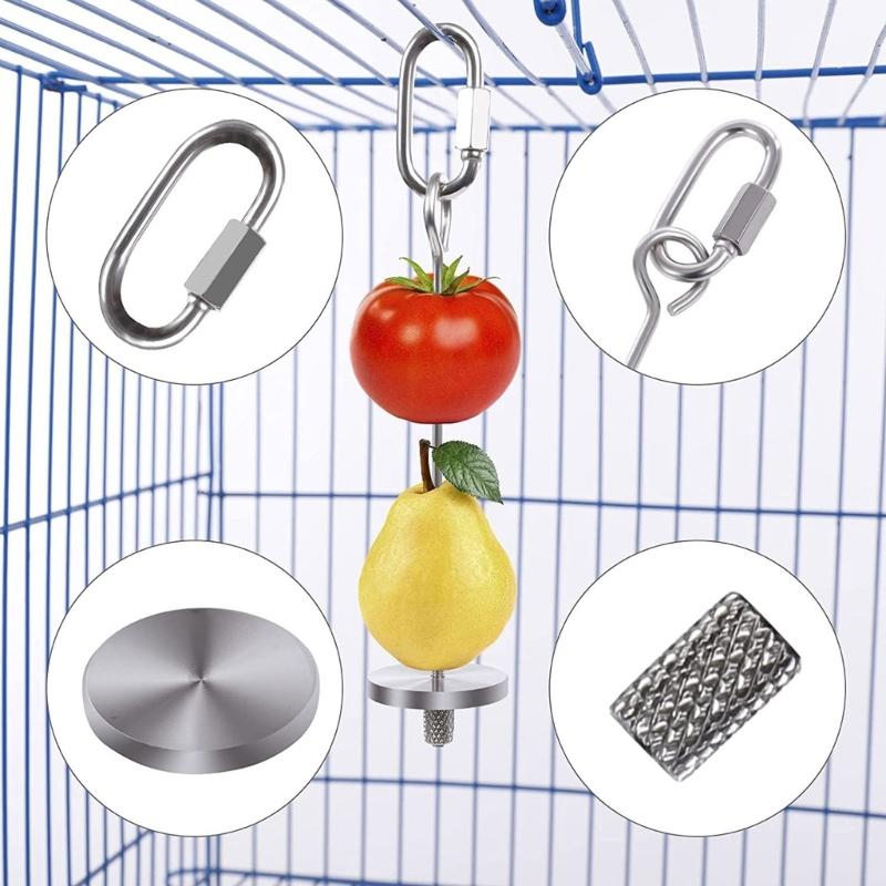 Durability Parrots Feeding Stainless Steel Fruit Fork Feeders with Foraging Cup Food Dish Water Bowl Mounting Accessories