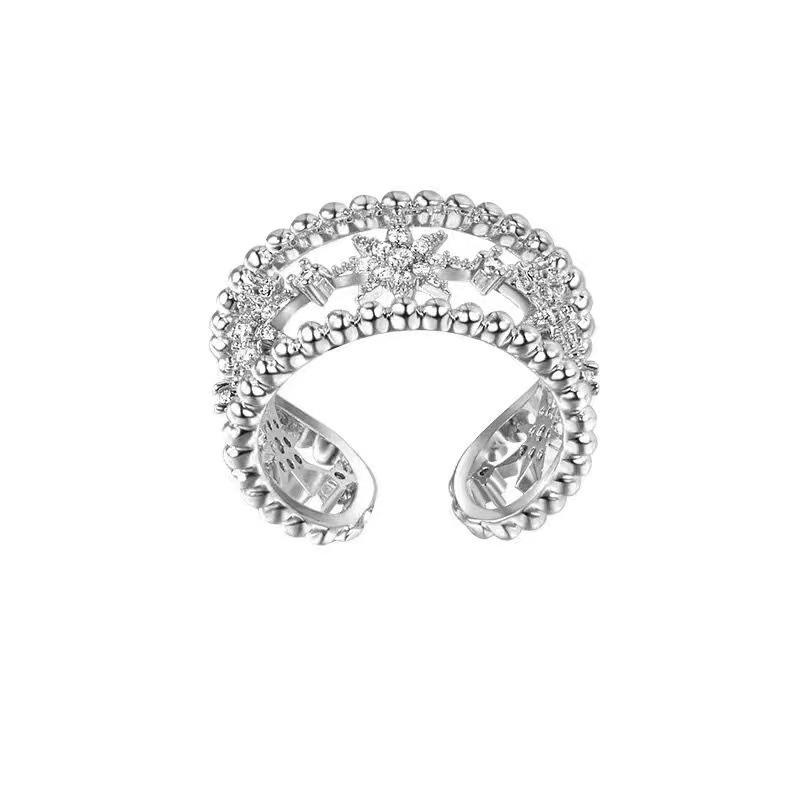 Rhinestone Six-Point Star Open Ring - Light Luxury High-End Index Finger Ring Adjustable Opening