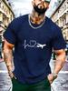 Red Unisexs Summer Tee ECG Heart Plane Print Short Sleeve Street Top For Travel Pilot Lover Male Soft Daily Casual Fashion Wear