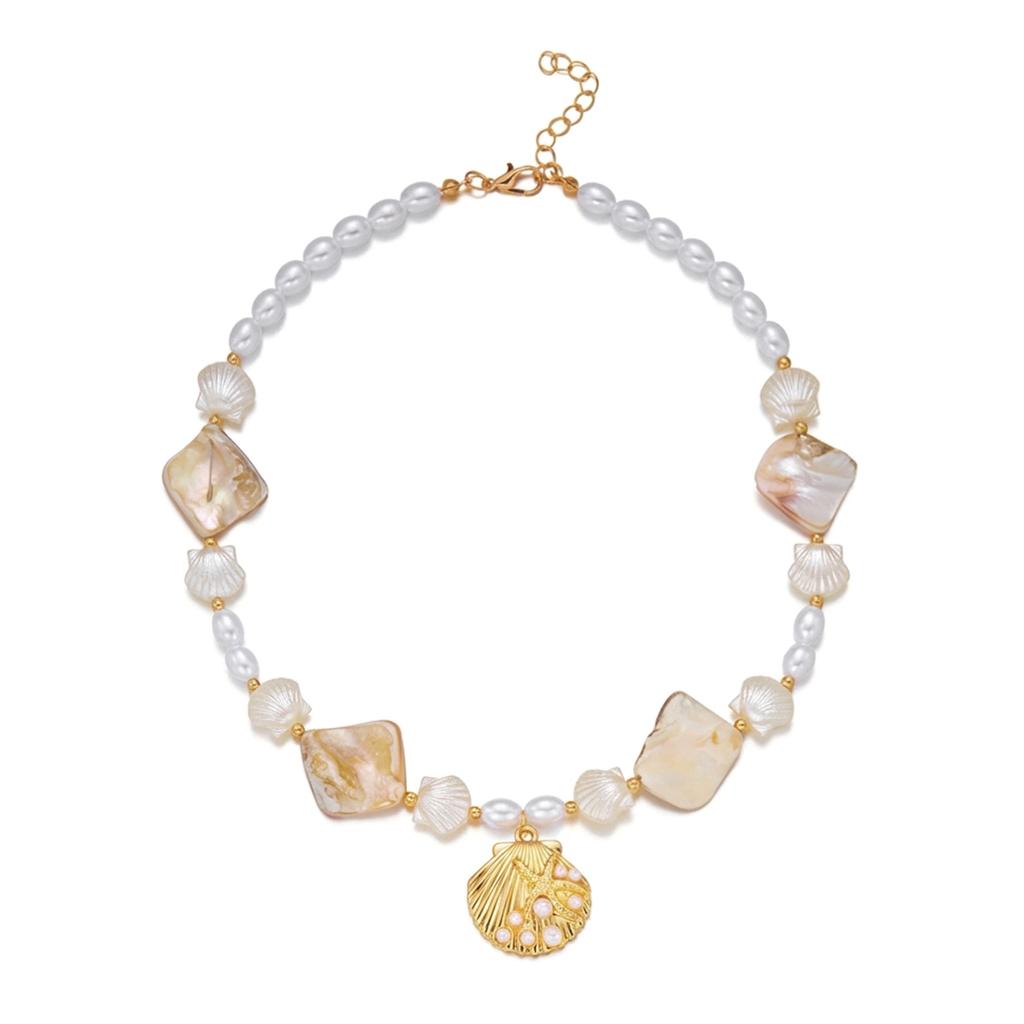 Bohemian Ocean Shell Faux Pearl Pendant Necklace Summer Beach Vacation Choker Fashion Jewelry
