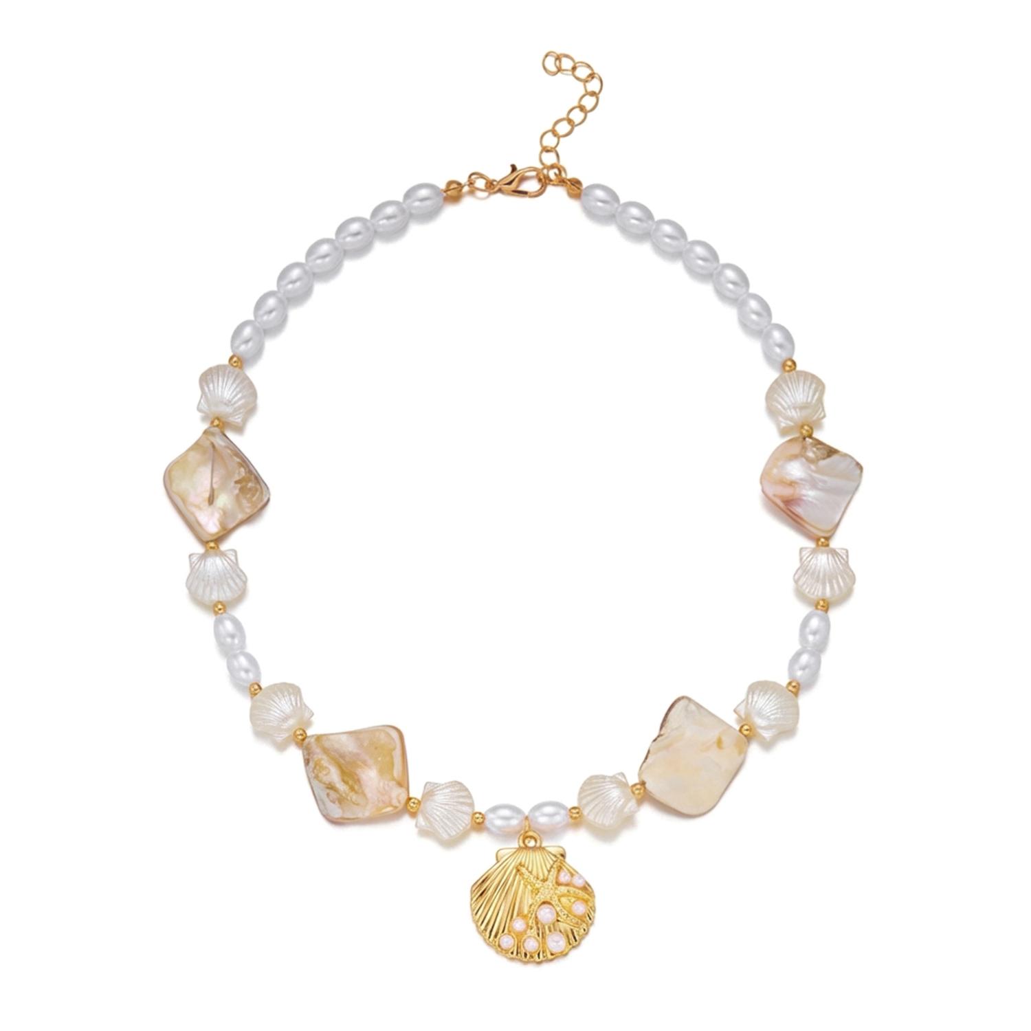 

Bohemian Ocean Shell Faux Pearl Pendant Necklace Summer Beach Vacation Choker Fashion Jewelry
