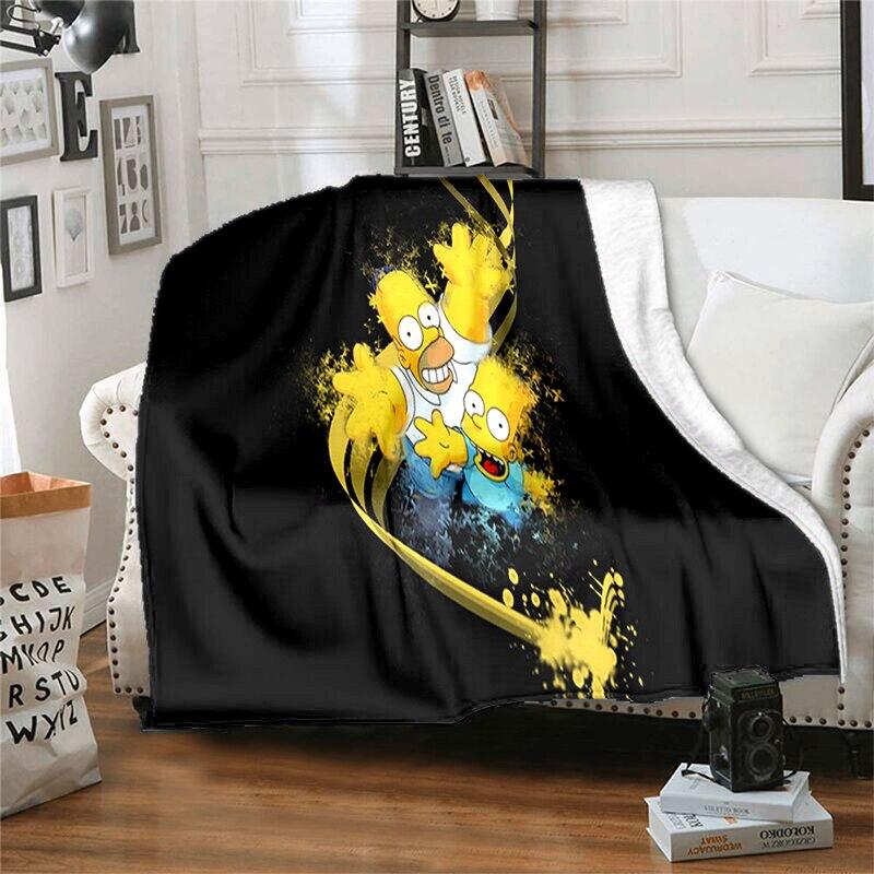 S-Simpson Měkký plyšový rozkládací pohovka Hodící Cartoon Moderní flanelové přikrývka Potah Tištěná přikrývka Dárek Piknikové deky