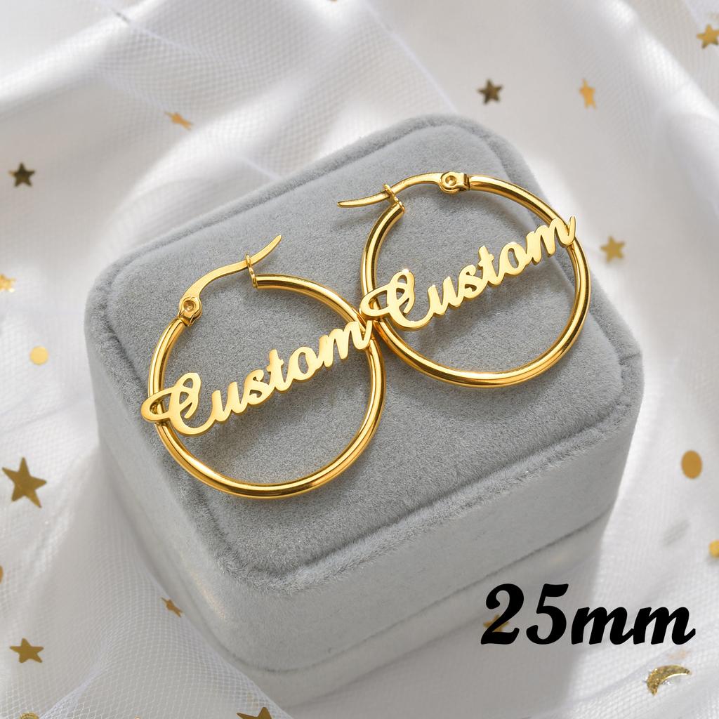 Atoztide Personalized Name Stainless Steel Letter Earrings For Women 3 Color Custom Name Cricle Earrings Weddings Party Jewelry