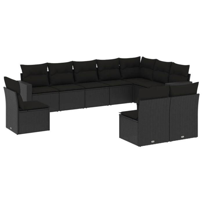 VidaXL Salon de jardin 10 pcs avec coussins noir résine tressée 3251442