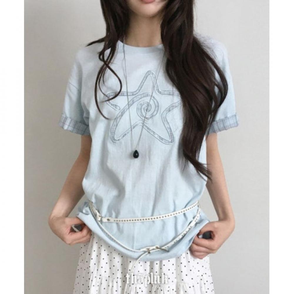 The Pink MareT Oversized Check Roll Up STar PaTch T shirT