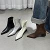 Women's Ankle Boots Fashion Pointed Toe Square Heel Middle Heels Casual Women Shoes Silvery Low Tube Large Size Short Boot