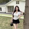 Polka dot lace v-neck short-sleeved T-shirt women's summer slim and thin niche short sweet and spicy chic white top
