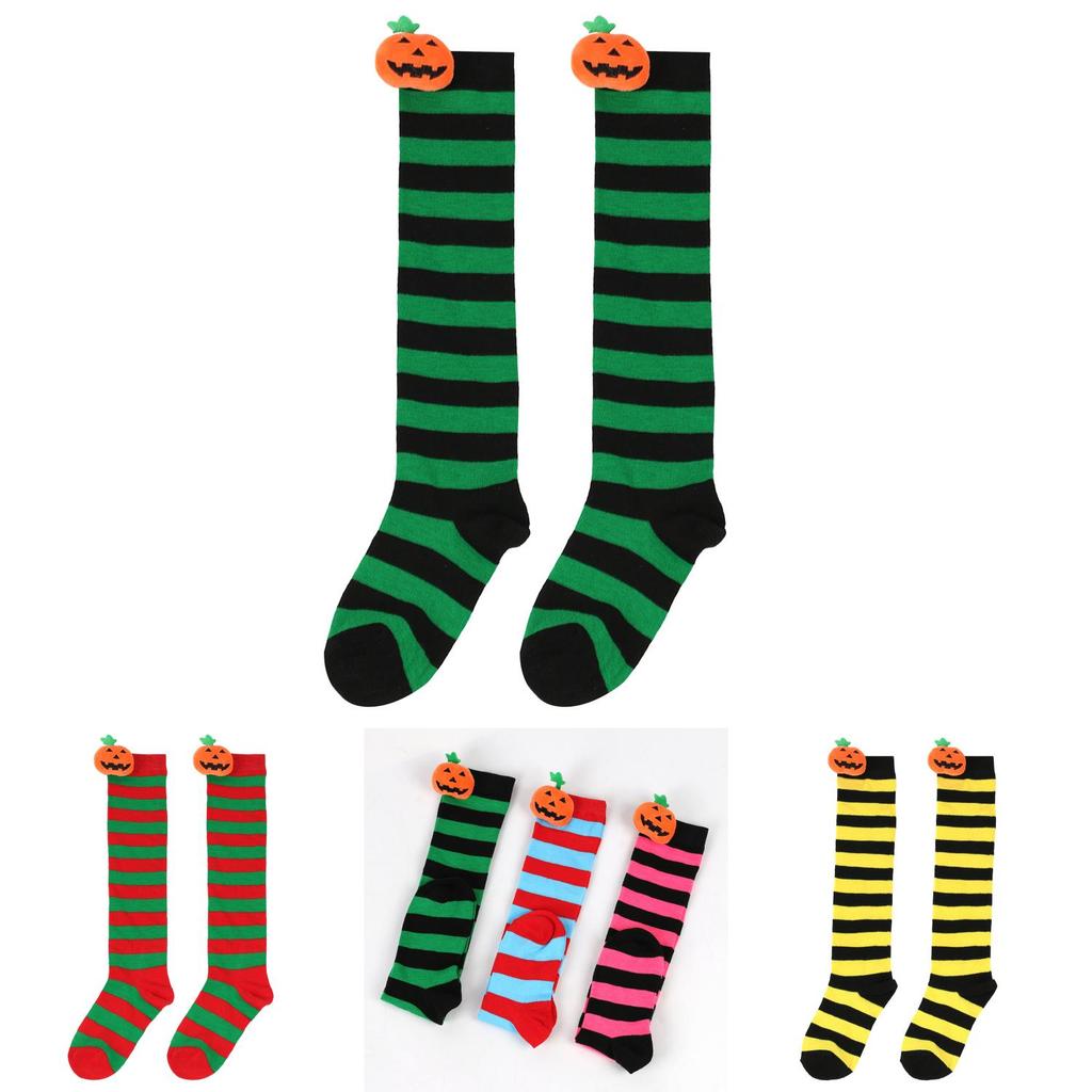 Cute Cartoon Pumpkin Doll Long Tube Socks For Kids Polyester Fabric Friction-resistant Striped/plaid Pattern Packaged In A Bag