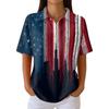 Women’s Casual Short Sleeve Knit Polo Shirt with Independence Day Printed Design and Relaxed Fit for Everyday Wear