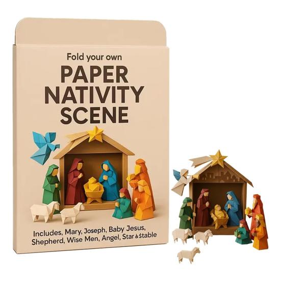 DIY Paper Nativity Scene Craft Kit 3D Christmas Origami Set with Jesus Angels Animals Easy Fold Creative Educational Holiday Decoration