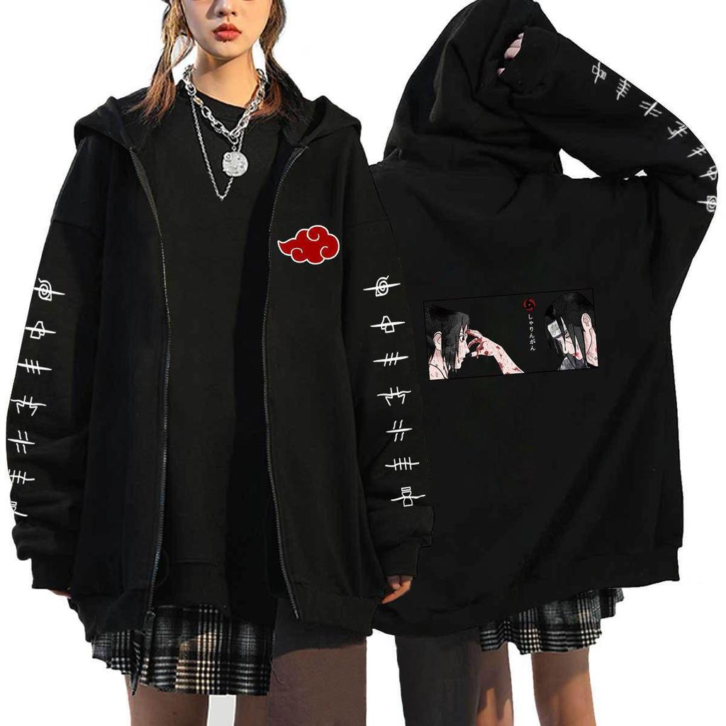 Naruto Men's Cardigan Hooded Sweatshirt Uchiha Itachi Anime Men Women Streetwear Harajuku Akatsuki Hoodies Sweatshirt Clothes
