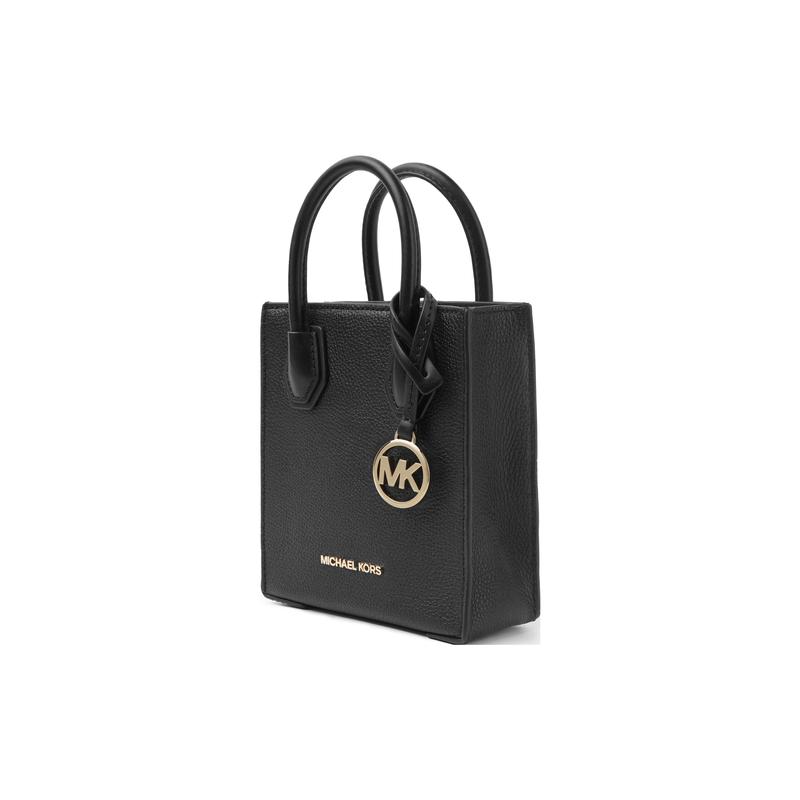 MICHAEL KORS Mercer gold metal charm adjustable shoulder strap cowhide handbag mini women's black extra small