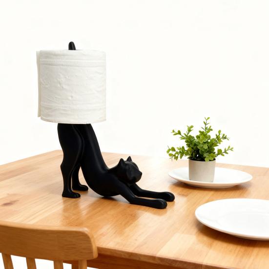 Cat Toilet Paper Holder Desktop Fun Roll Paper Holder Black Leopard