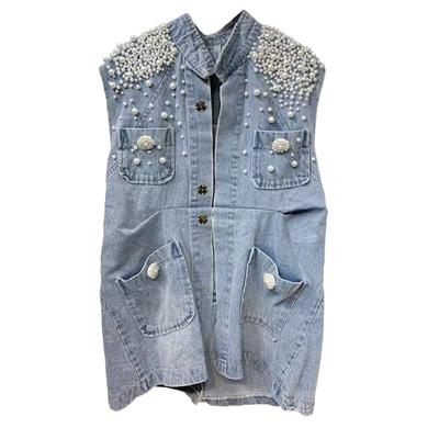 Women's Decoration Shiny Denim Vest Plus Size Denim Vest