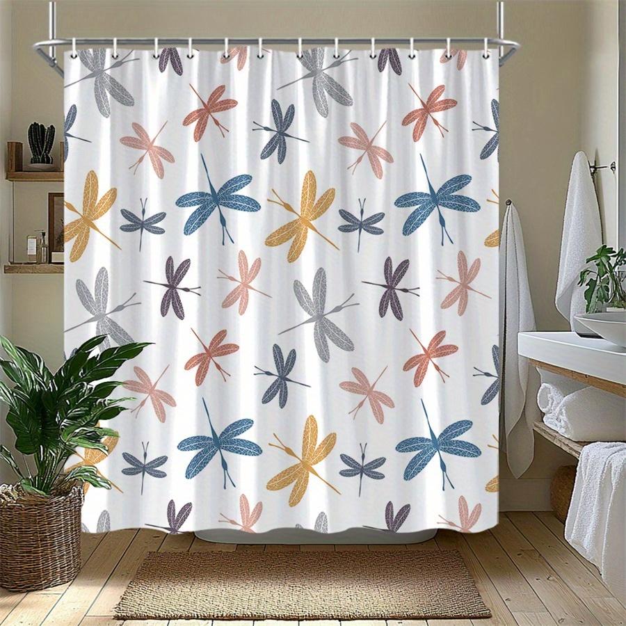 1pc Fun dragonfly patterned shower curtain, made of polyester, machine washable, suitable for bathroom decor.