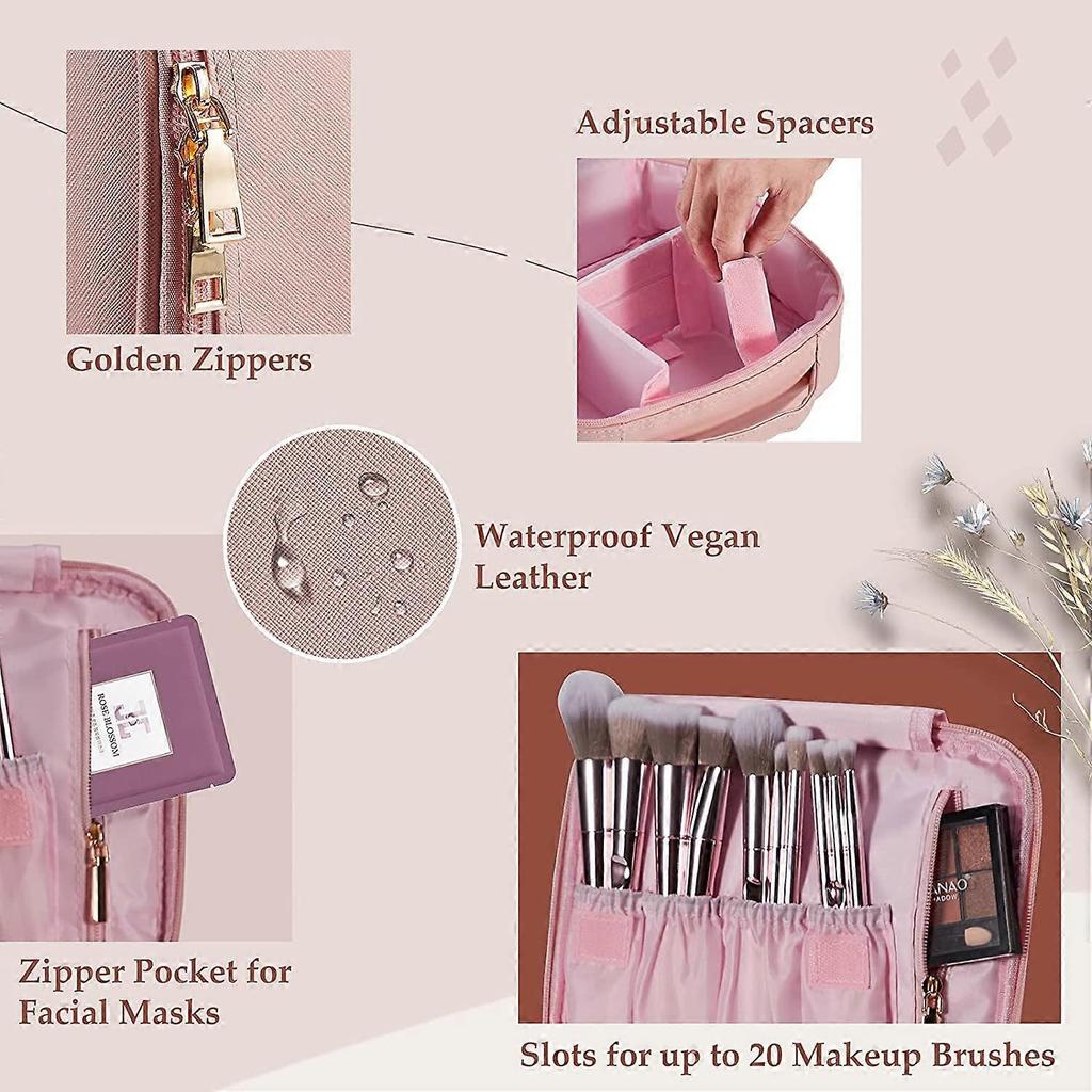 Travel Makeup Bag,Make Up Bag,Makeup Organizer Bag for Cosmetics Makeup Brushes Toiletry Travel Accessories with Dividers,Makeup Case for Women,Pink