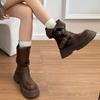Cowhide Version~ Leather Platform Maillard Medium Tube Short Boots Women's 2025 New British Style Retro Brown Martin Boots