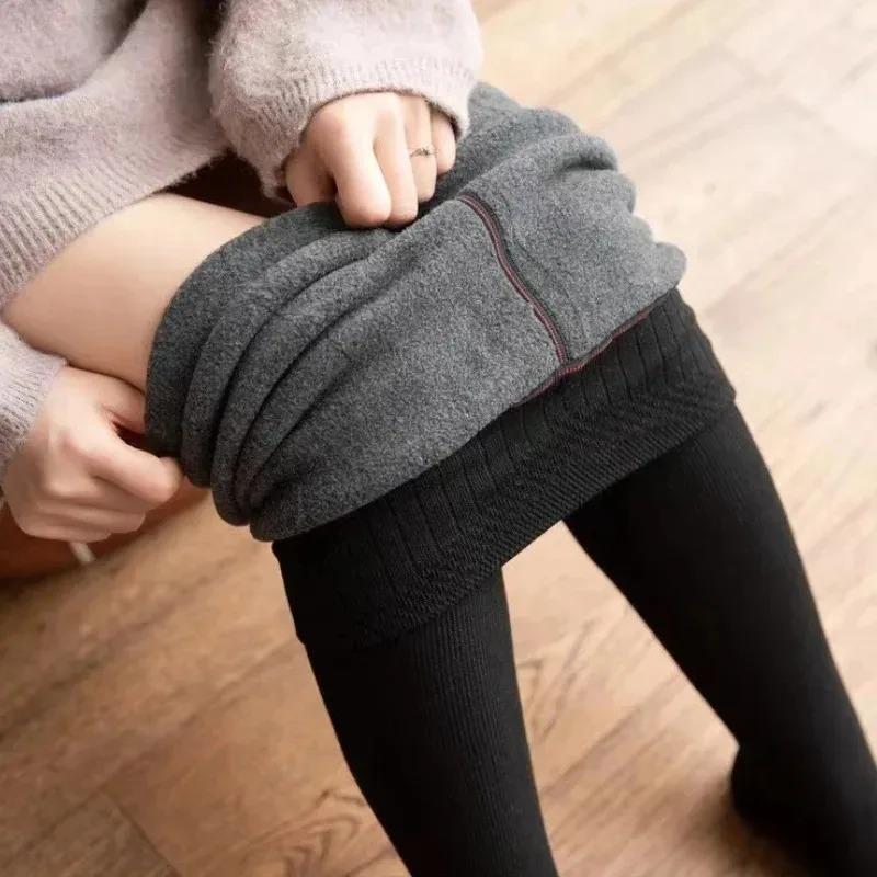 Winter Warm Thermal Fleece Lined Oat Grey Pantyhoses Comfort Japanese Ribbed Cotton Tight Velvet Plush Soft Non Pilling Leggings
