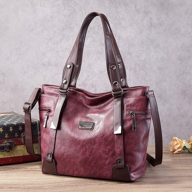 

Hong Kong Full Leather Genuine Leather Soft Leather Tote Bag Female 2025 Fat Donglai Retro Handbag Fashion One Shoulder Big Crossbody Bag Burgundy
