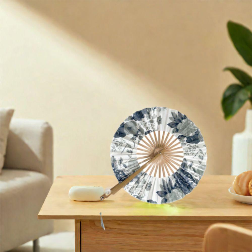 Round Folding Hand Fan Bamboo Handle Hand Circular Fan Home Decor Chinese Fans  Summer Decor
