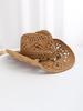 Boho Women Straw Cowboy Hat With Shell Decor Hollow Out Sun Hat
