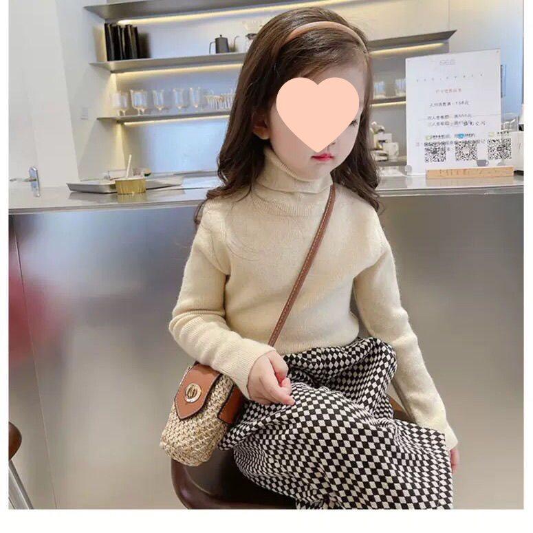 

2025 Девочки Конфетный цвет Высокий воротник Корейский стиль Свитер – Модный осенне-зимний пуловер 90 for Height 70-80 (Length 36)