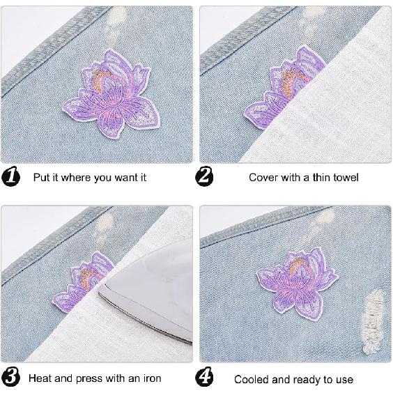 FREEBLOSS 20Pcs Flower Embroidered Patches Lotus Applique Patches Iron On Patches for Backpacks Embroidered Appliques Patches for Clothes