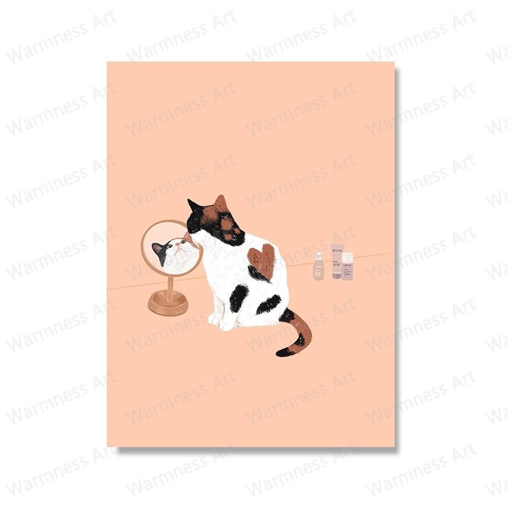 Modern Cat Drink Wine Pizza Poster Wall Painting Funny Animal Canvas Print Poster Nordic Wall Art Pictures For Living Room Decor No Frame