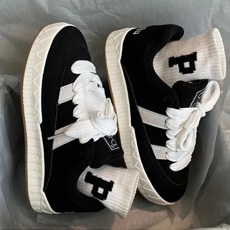 Fashion Black Men Casual Sneakers Designer Man Vulcanized Shoes Sneakers Synthetic Leather Spring Autumn Lace Up Ladies Flats Shoes Man