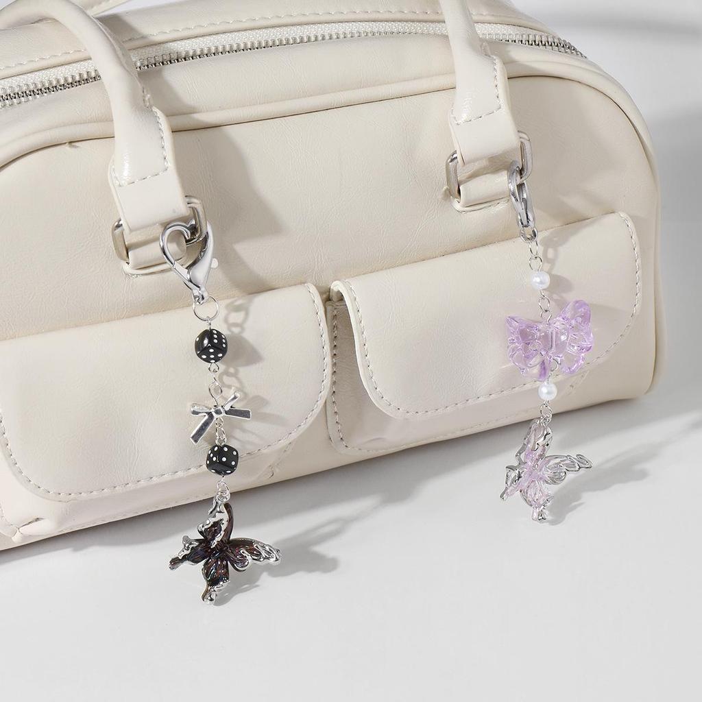 Adorable Multicolor 3D Butterfly Acrylic Bow Keychain Charm