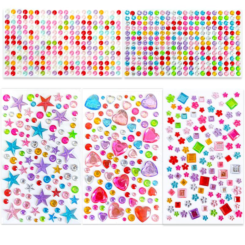 Gem Stickers: Kids' 3D Acrylic Crystal DIY Rhinestone Decorations, Colorful Cross-Border Designs for Girls