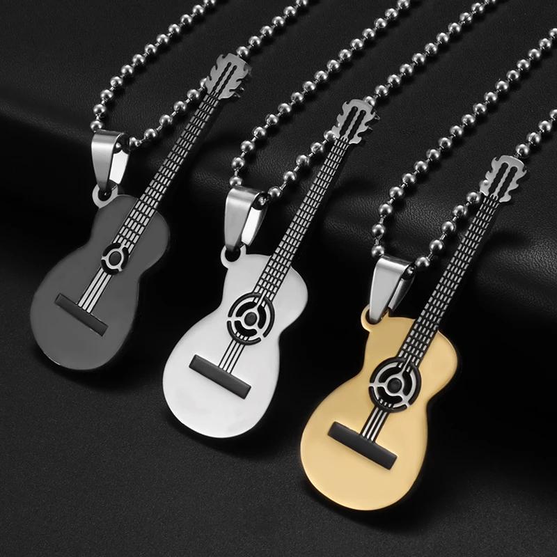 Collana Chitarra Squisita da Uomo Acciaio Inossidabile Rock Chitarra Elettrica Basso Ciondolo Collana Hip Hop Musica Personalità Regalo