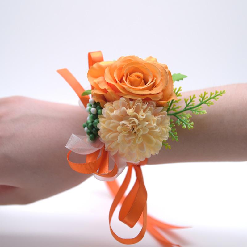 1PC Suit Corsage Pins Elegant Corsage Bracelet Wedding Non-Fading Silk Rose Bridesmaid Wrist Flower Groom Boutonnier