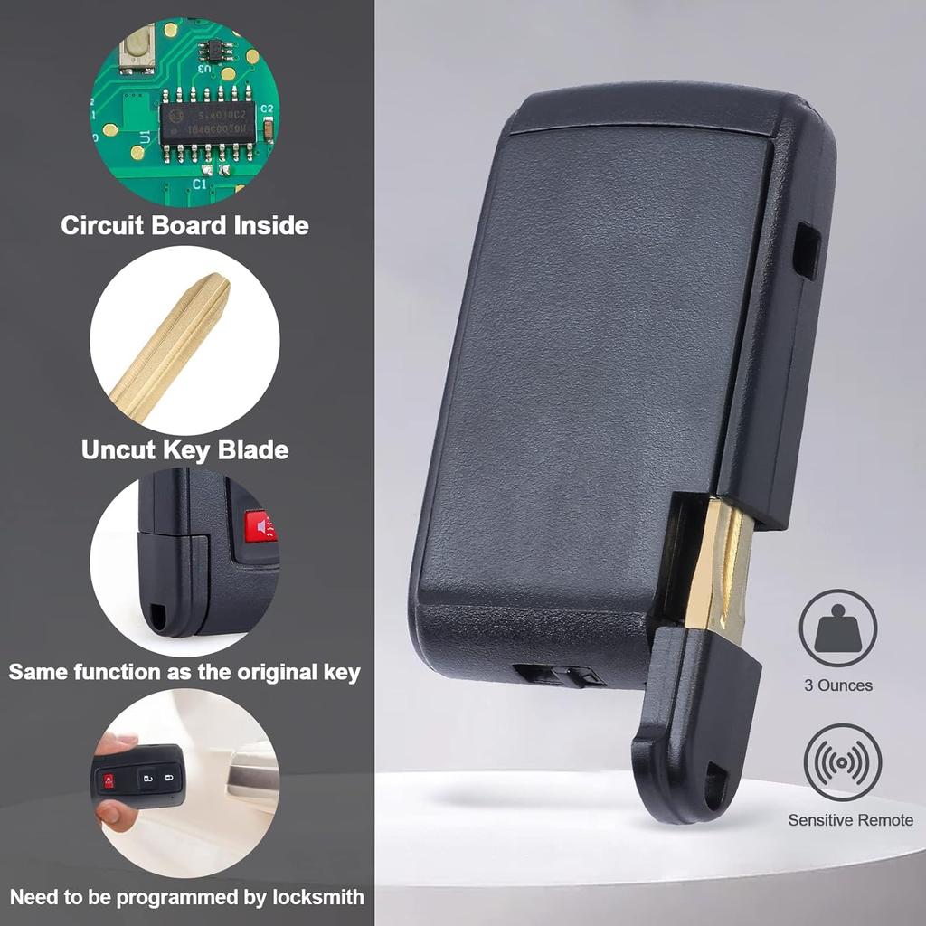 Smart Key Fob Keyless Entry Remote Transmitter Replacement for Toyota Prius 2004-2009 3 Button Ask 312MHz 4D69 Chip (FCCD:MOZB31EG P/N:89994-47061)