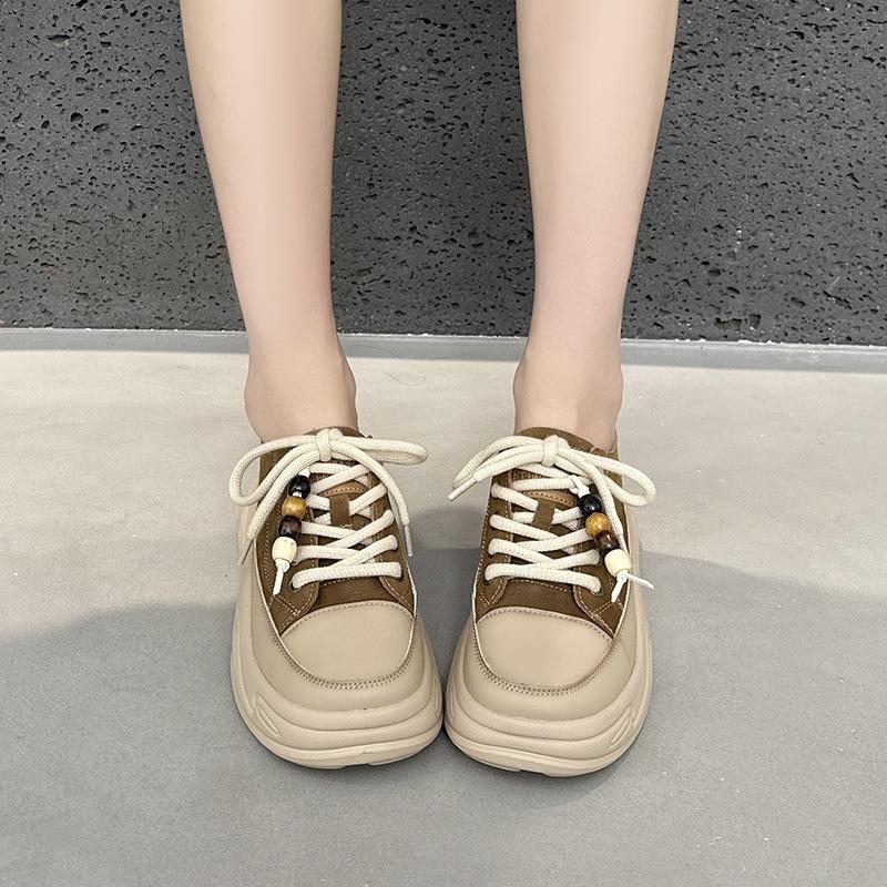 sponge cake thick bottom first layer cowhide casual shoes women's spring and autumn non-slip breathable versatile retro sports board shoes women