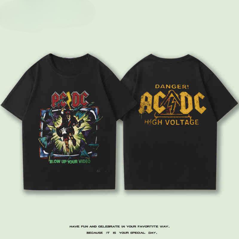 2024 Neues ACDC Rockband Kurzarm T-Shirt Studenten Sommer Locker Amerikanischer Street Rundhals Reine Baumwolle