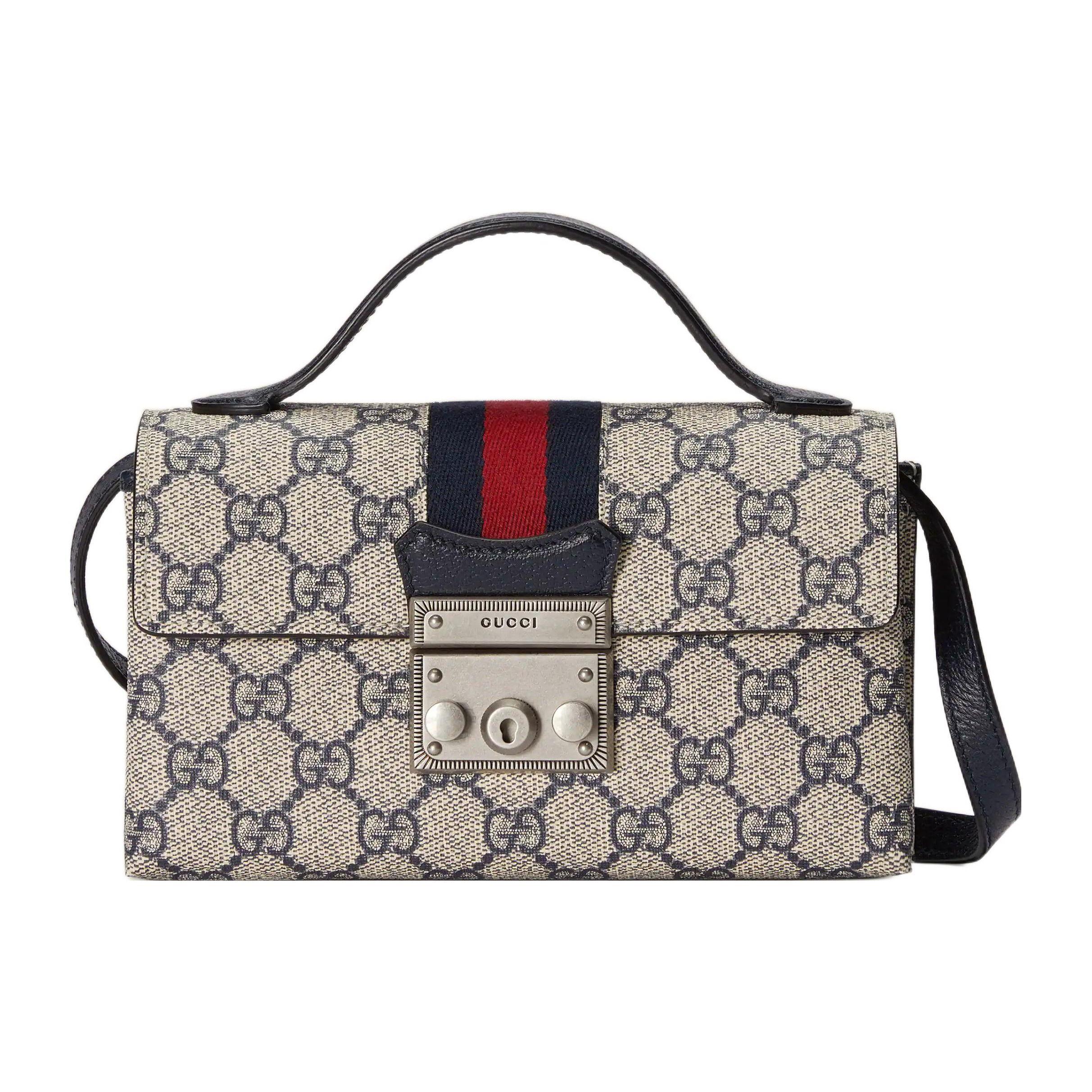 

Gucci Padlock Metal Lock Buckle Bag Vintage Logo Stripe Webbing Canvas Leather Mini Crossbody Tote Shoulder Bag Women bags 652683-96IWN-4076 Basic Set (Bag+Dust Bag)