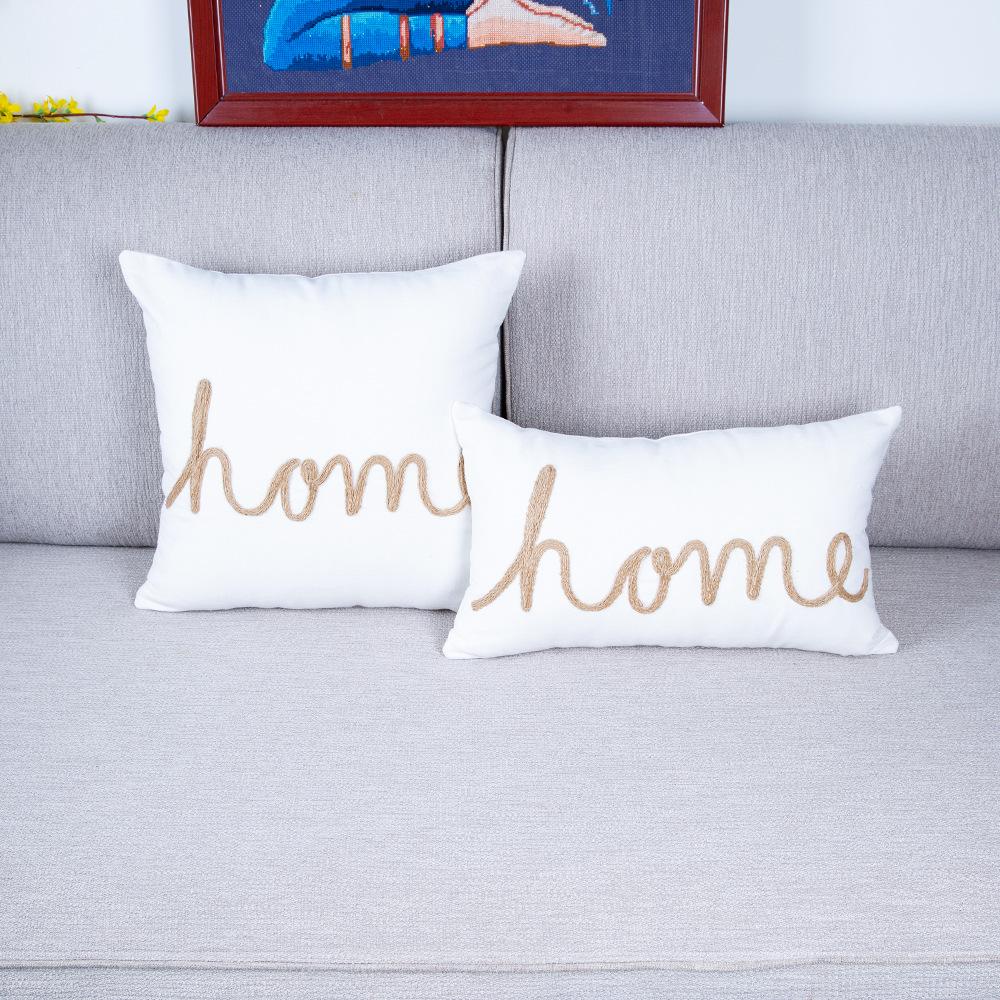 Pillowcase Linen Letters Leaf Embroidery Sofa Cushion Cover