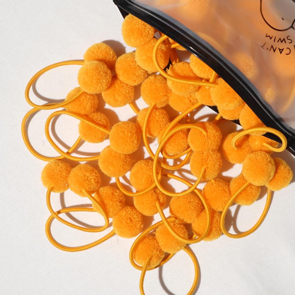 20 Stück 1,4" Kleine Solide Doppelte Fellkugel mit Elastischem Seil Handgemachtes Band für Kinder Mädchen Haaraccessoires