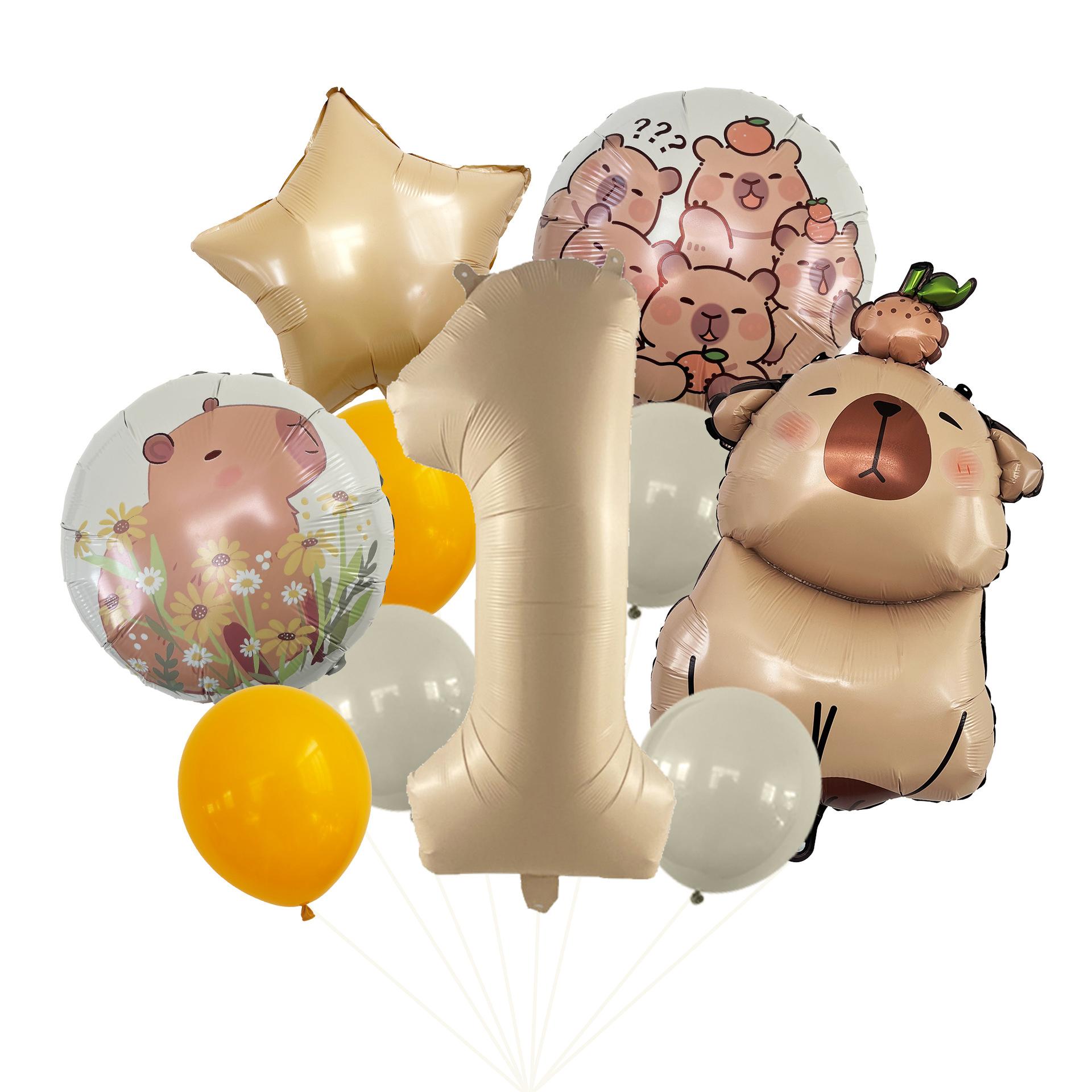 Cartoon Capybara Kapibara Theme Caramel Color Digital Aluminum Film Balloon Set Party Birthday Balloon Kapibara Digital Set 1